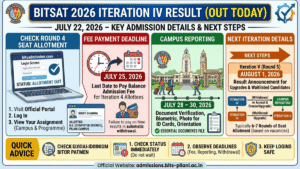 BITSAT 2026 Iteration IV Result Out Now; at admissions.bits-pilani.ac.in: Check Round 4 Seat Allotment, Fee Payment Date & Reporting Schedule
